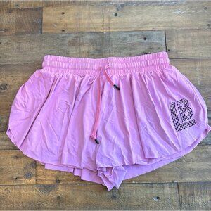 Womens Athletic Lined Pink Drawstring Flutter Shorts, Large